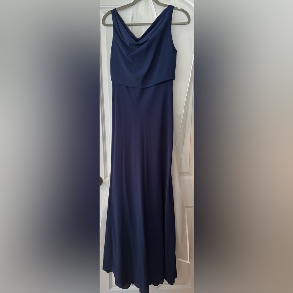 Jenny Yoo Blue Sleeveless Cowl Neck Gown